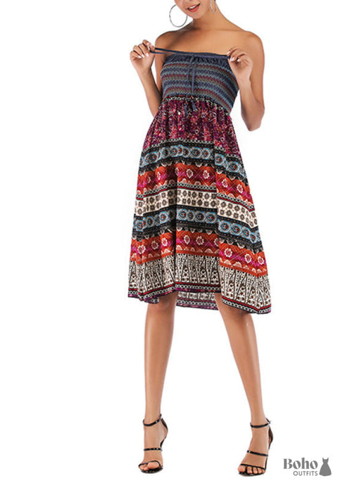 Boho Print Off Shoulder Dress